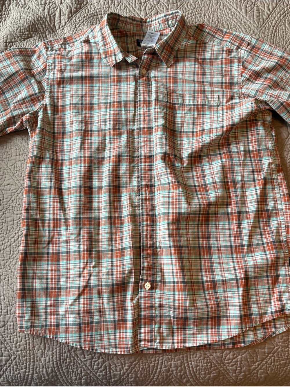 Men's Plaid Button-Down Shirt in Orange and Cream